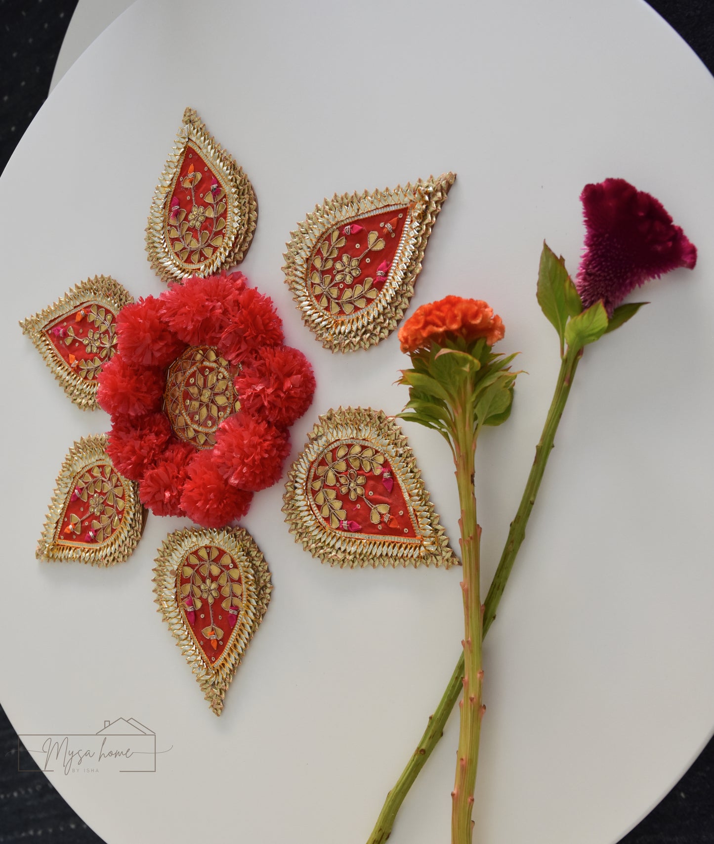 Rangoli Mats : Marigold Gota Mats Set of 7