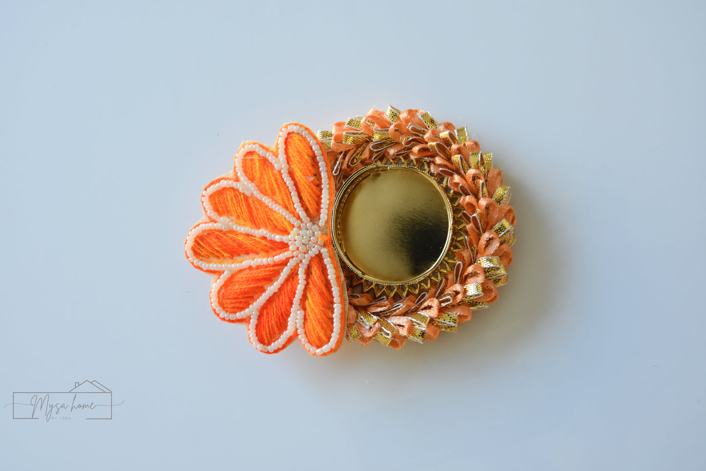 Tea Light - Flower Embroidery Orange/ Green