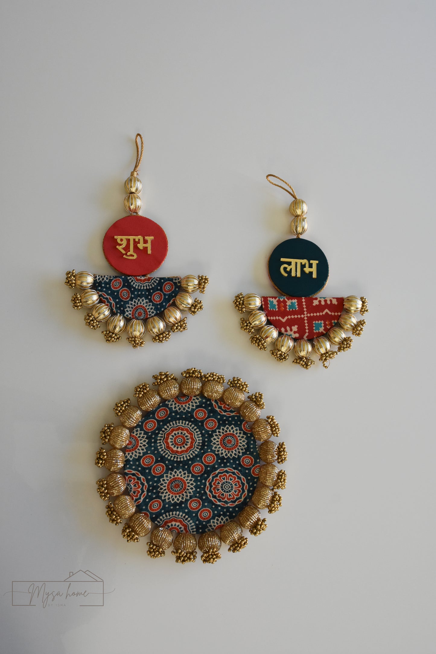 Rangoli: Reversible Mat with optional Shubh Laabh Hanging Red-Blue
