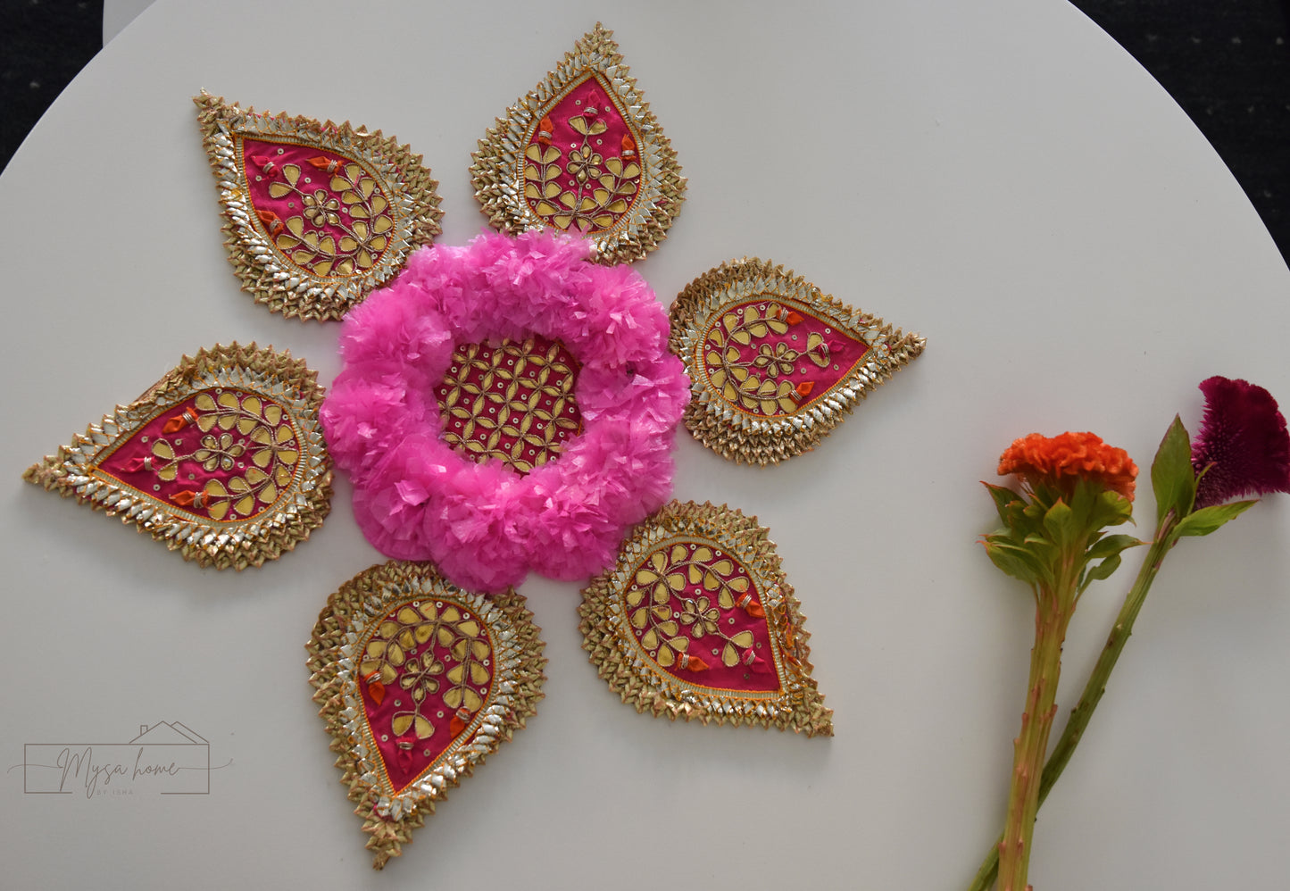 Rangoli Mats : Marigold Gota Mats Set of 7
