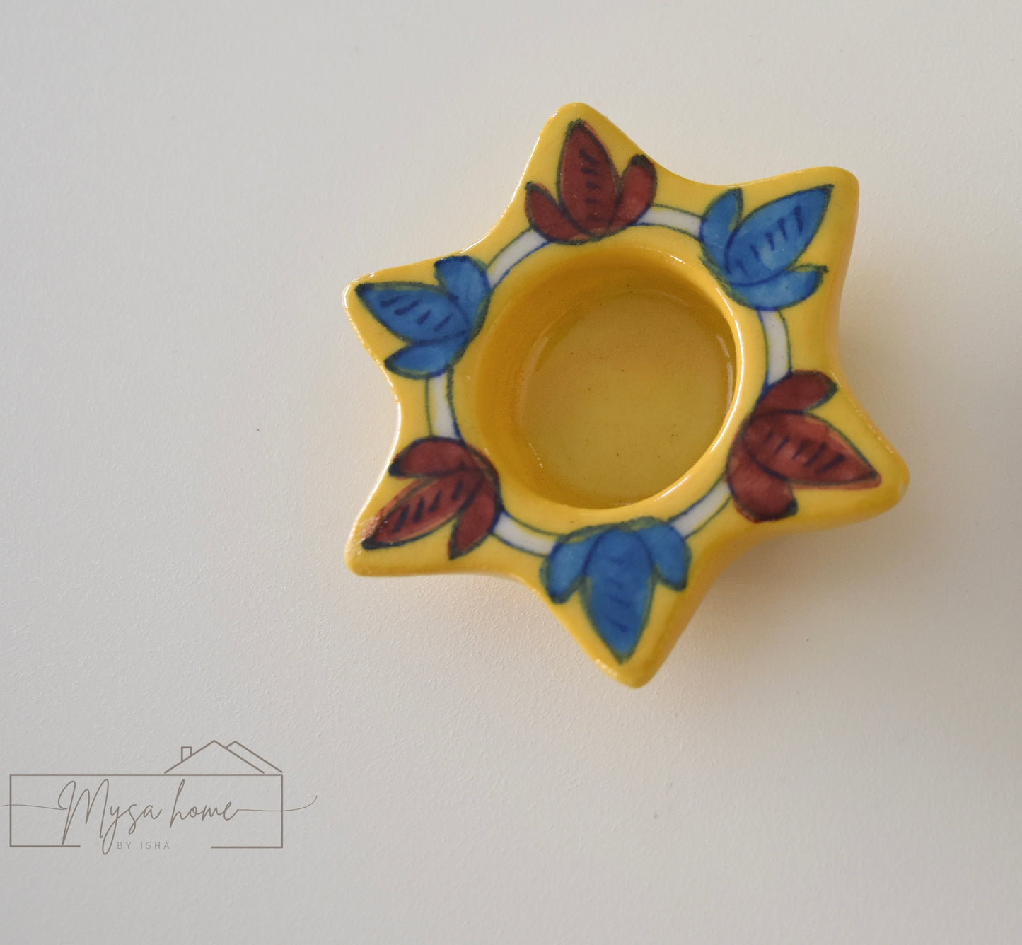 Blue Pottery Star Tea Light Diya