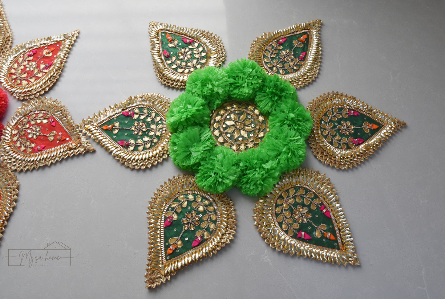Rangoli Mats : Marigold Gota Mats Set of 7