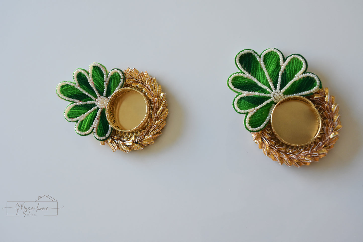 Tea Light - Flower Embroidery Orange/ Green