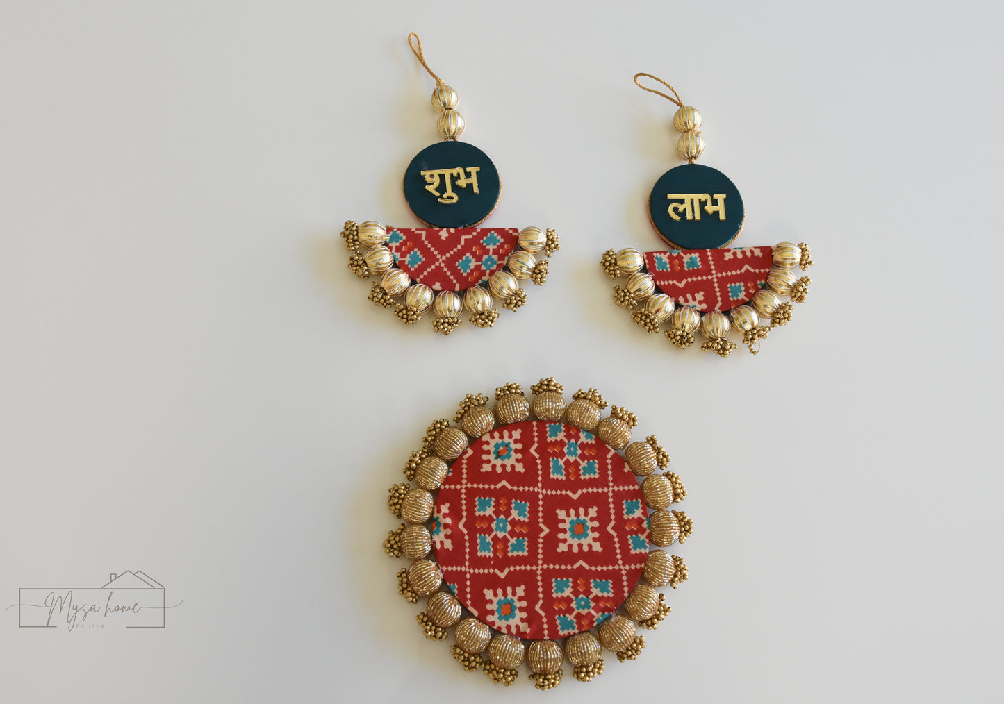 Rangoli: Reversible Mat with optional Shubh Laabh Hanging Red-Blue