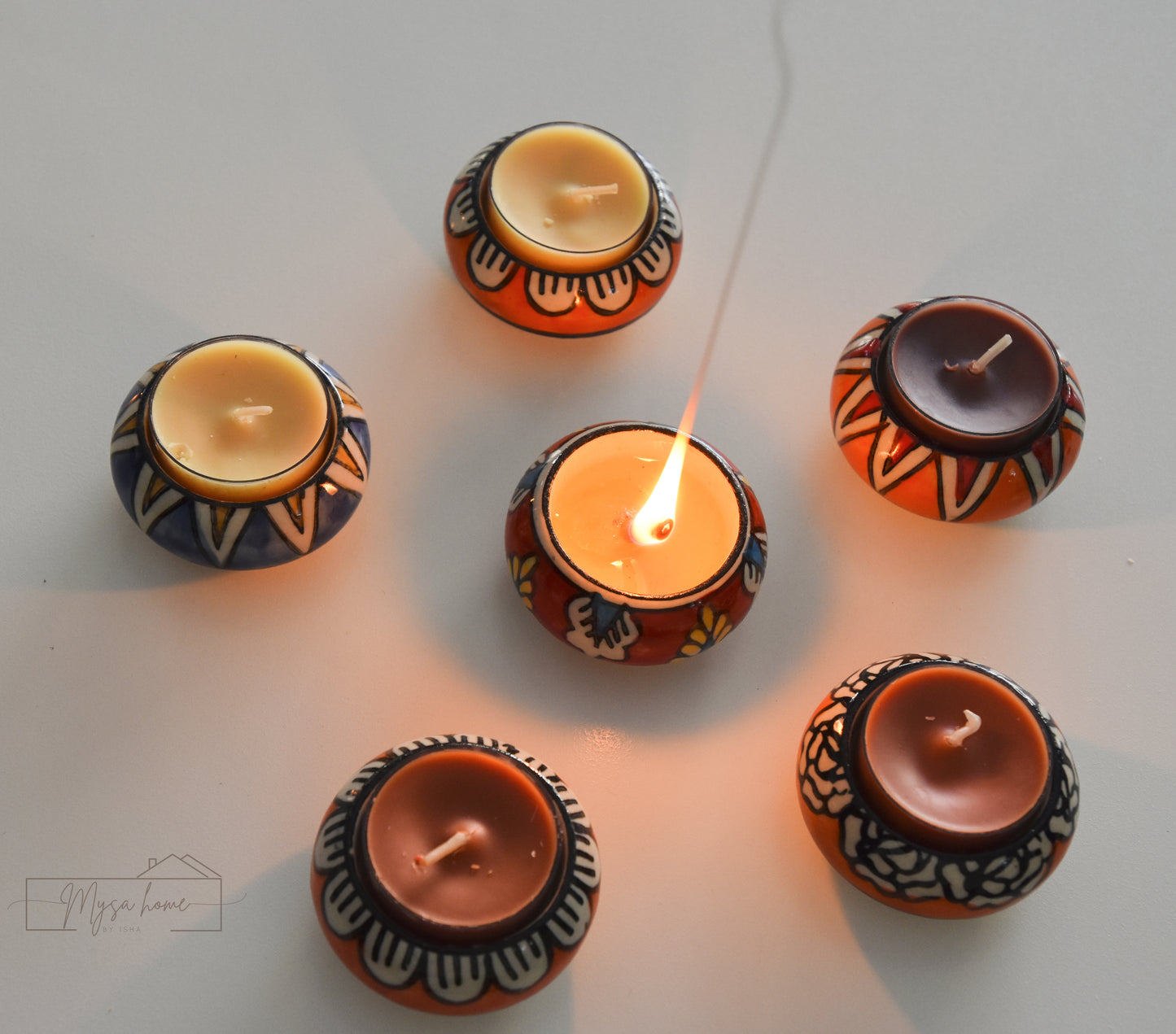 Blue Pottery Round Tea light