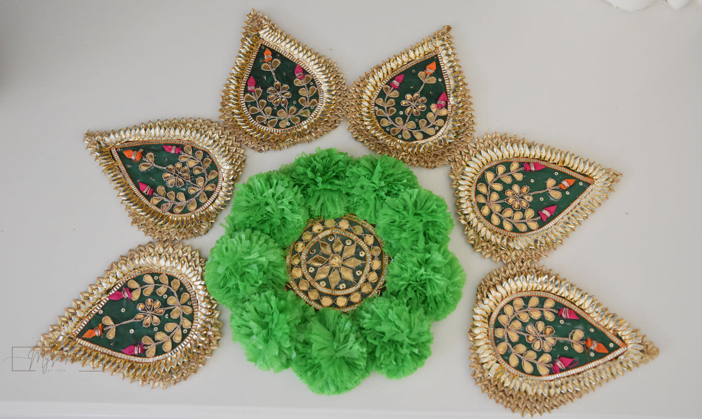 Rangoli Mats : Marigold Gota Mats Set of 7