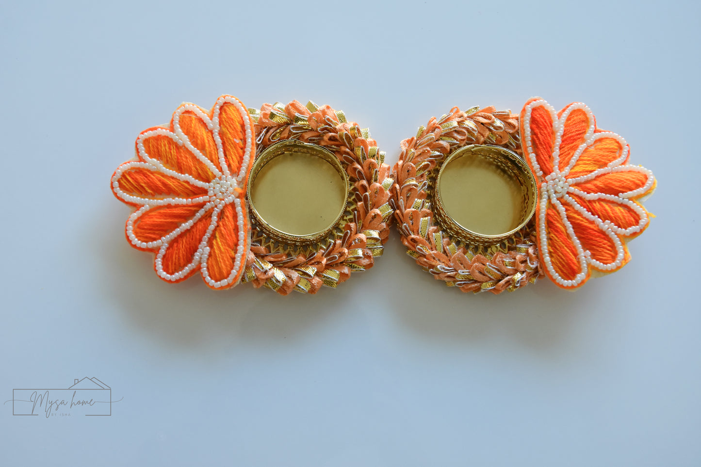 Tea Light - Flower Embroidery Orange/ Green