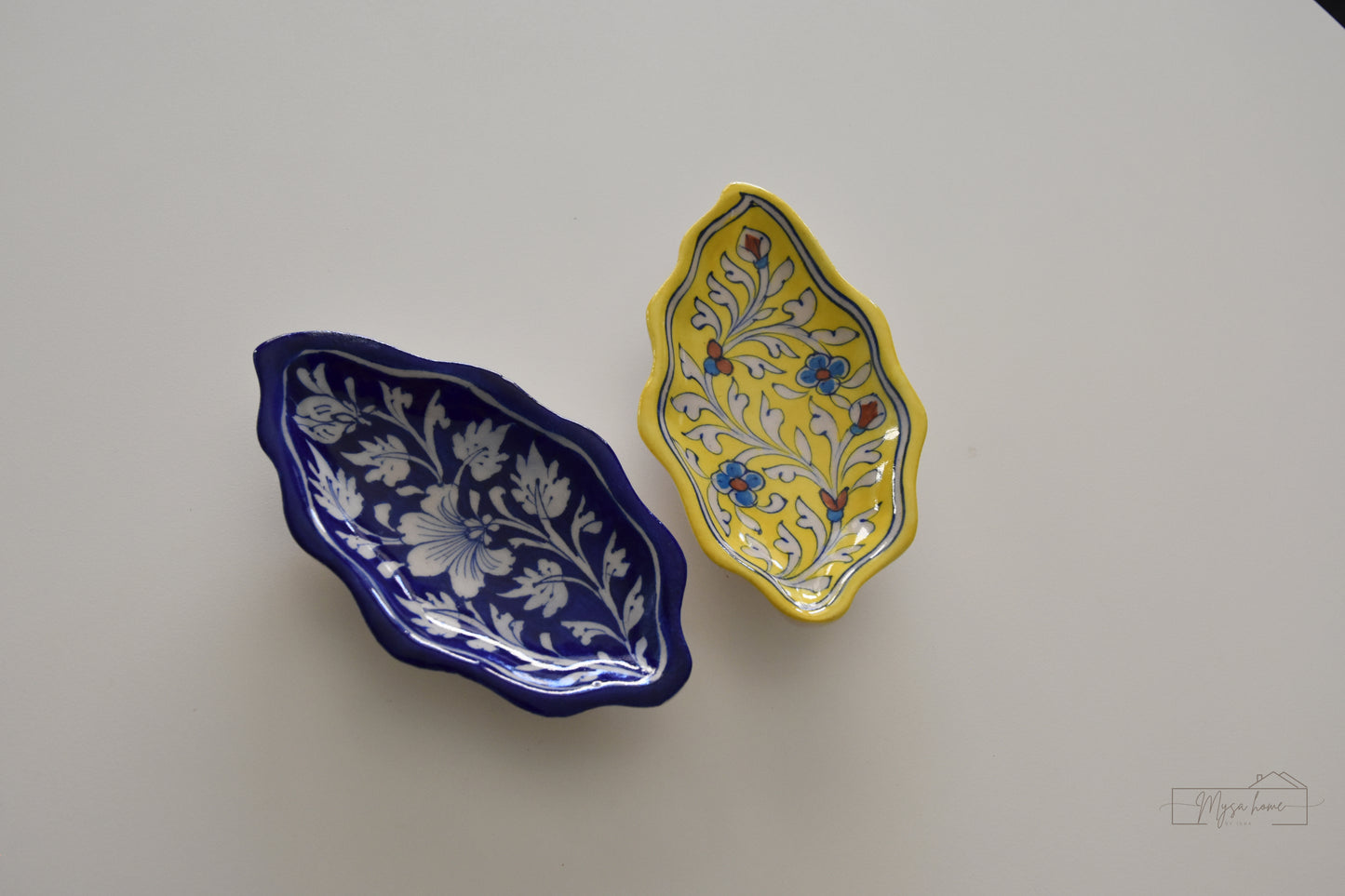Blue Pottery Tray - Leaf Trinket - Blue