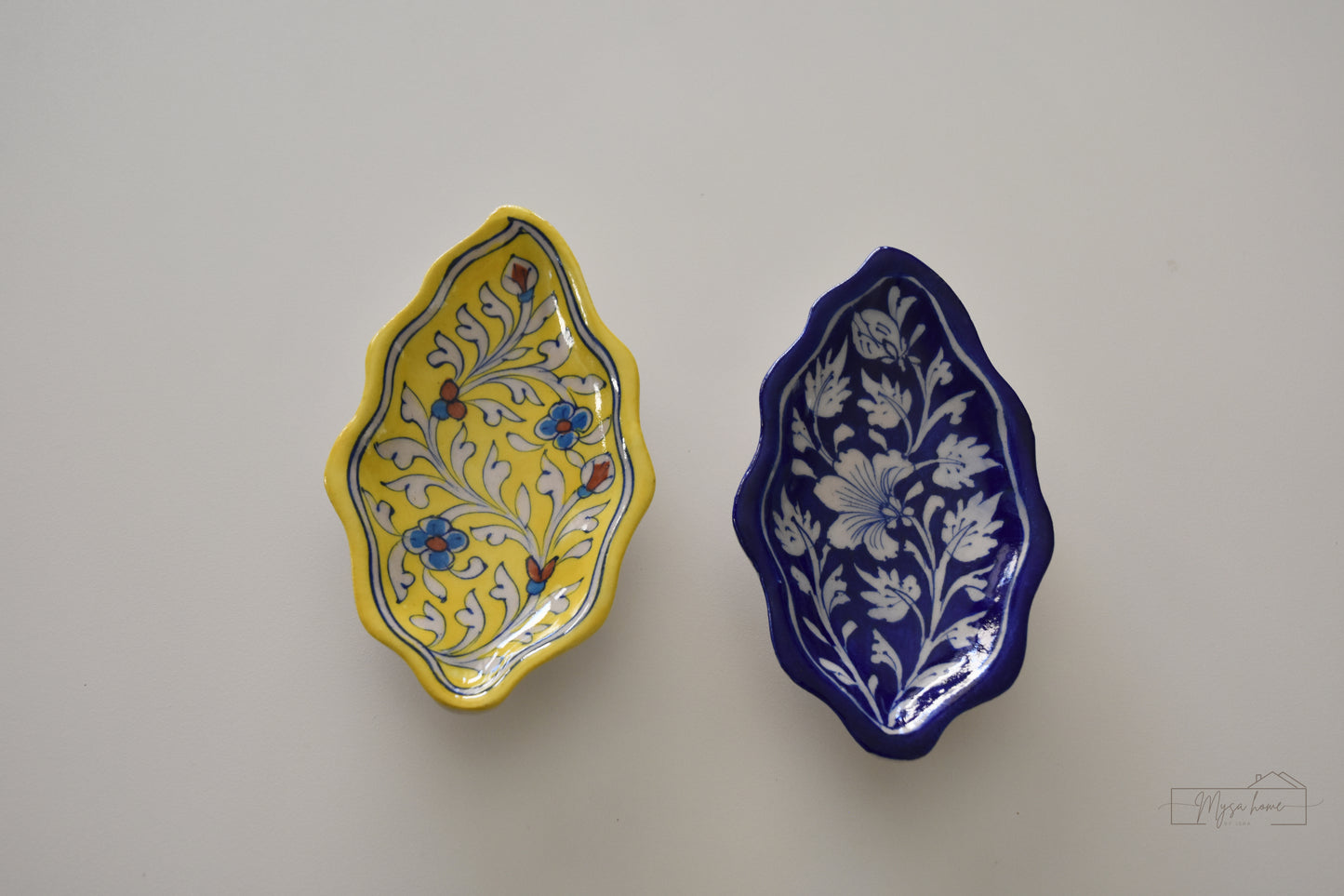 Blue Pottery Tray - Leaf Trinket - Blue