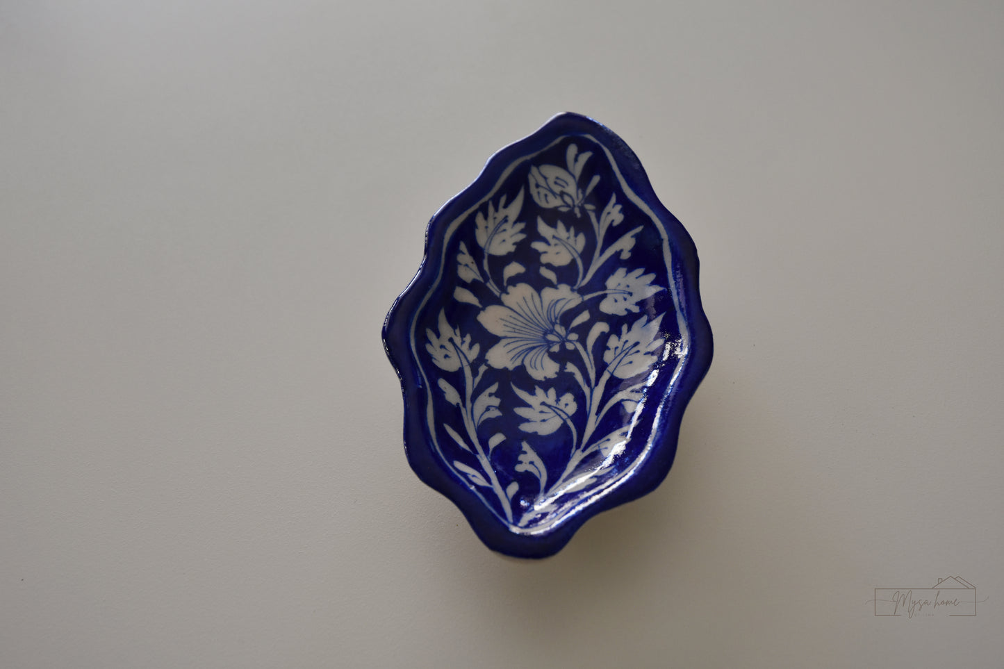 Blue Pottery Tray - Leaf Trinket - Blue