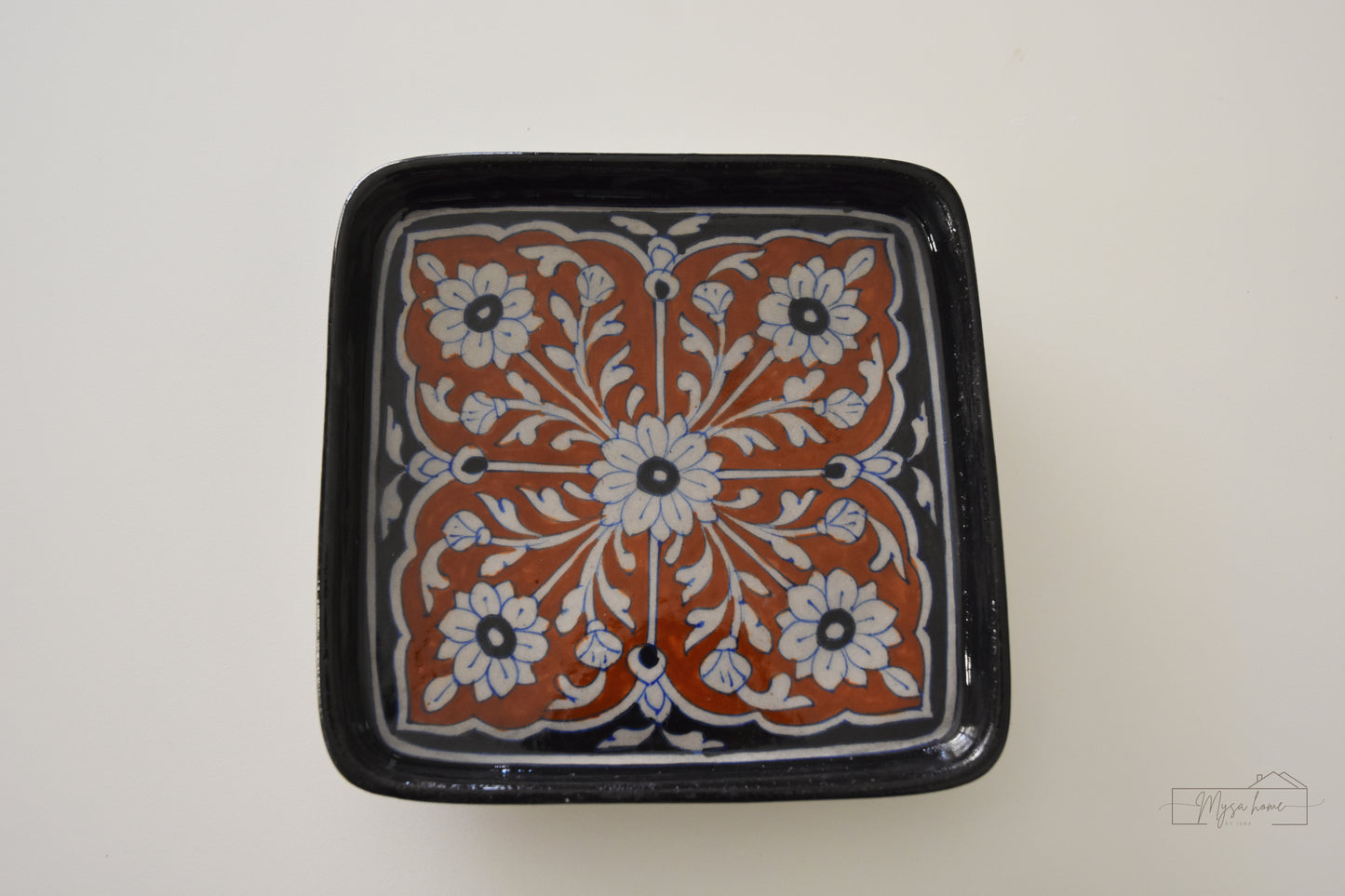 Blue Pottery Tray Square 8" - Ebony Blossoms