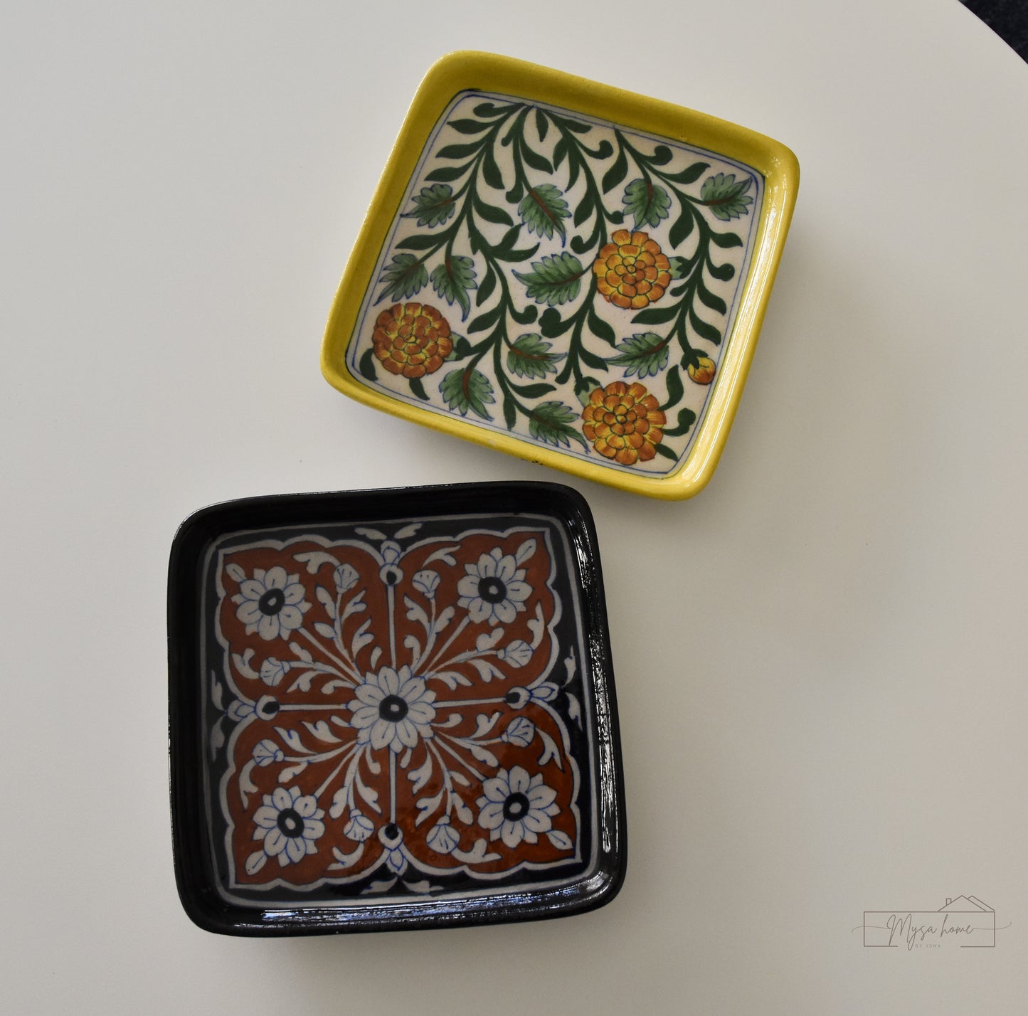 Blue Pottery Tray Square 8" - Ebony Blossoms