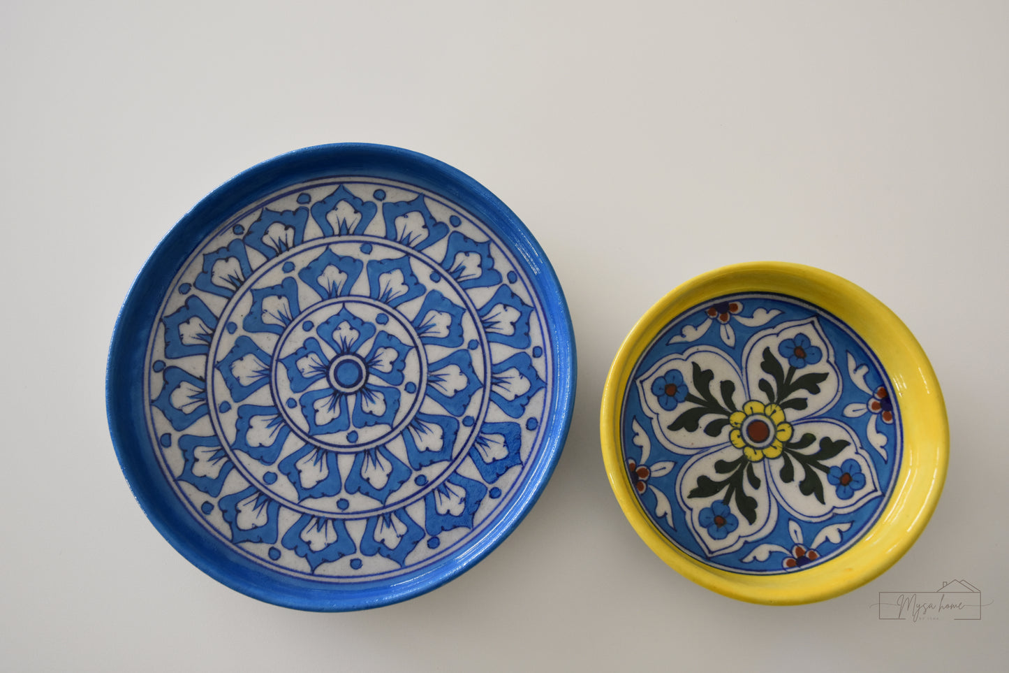 Blue Pottery Tray Round 6" - Yellow