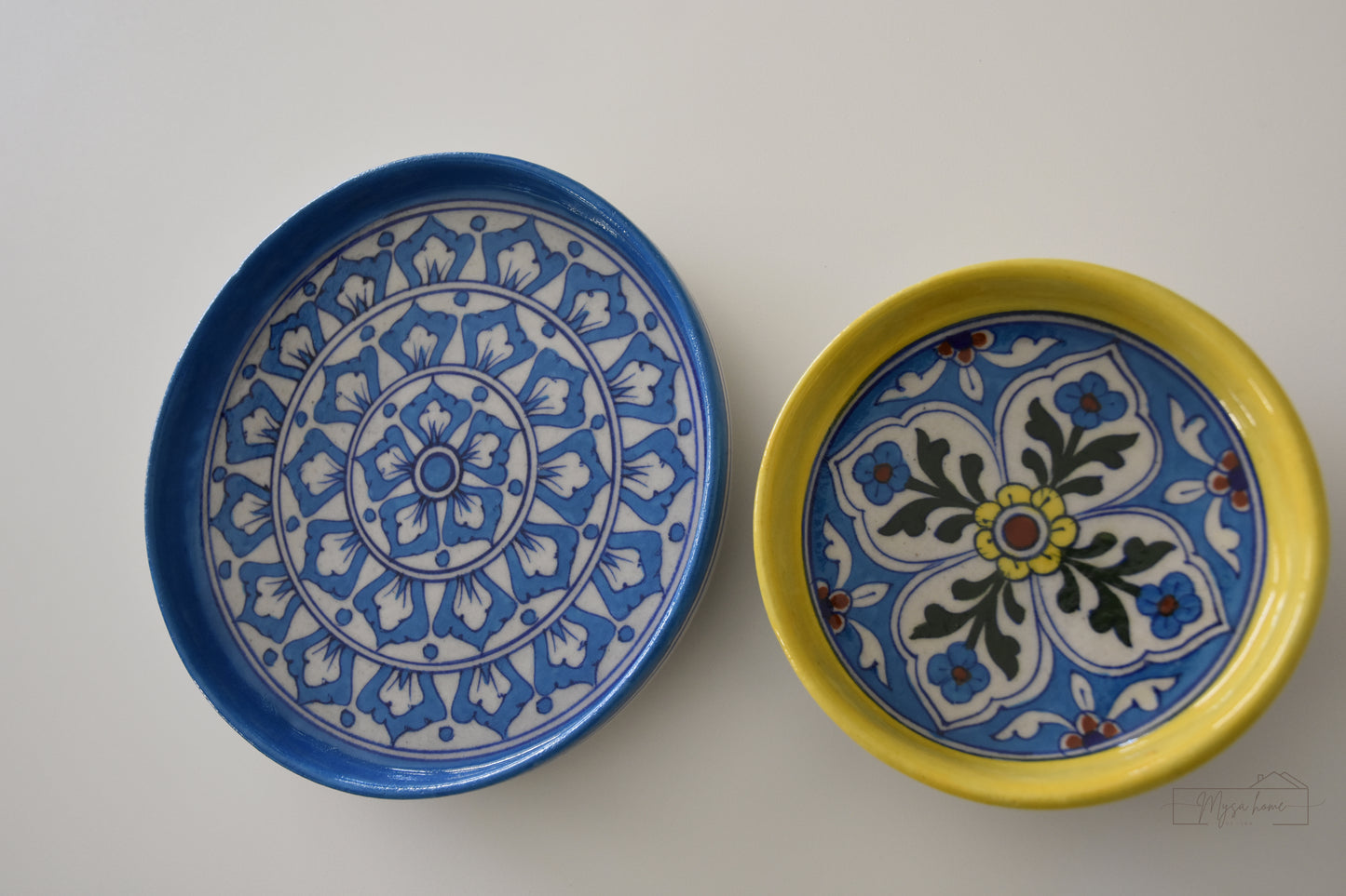 Blue Pottery Tray Round 6" - Yellow