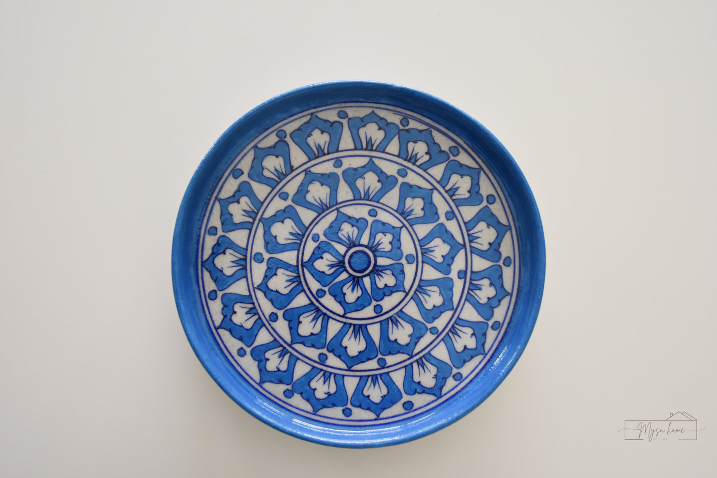 Blue Pottery Tray Round 8.5" - blue