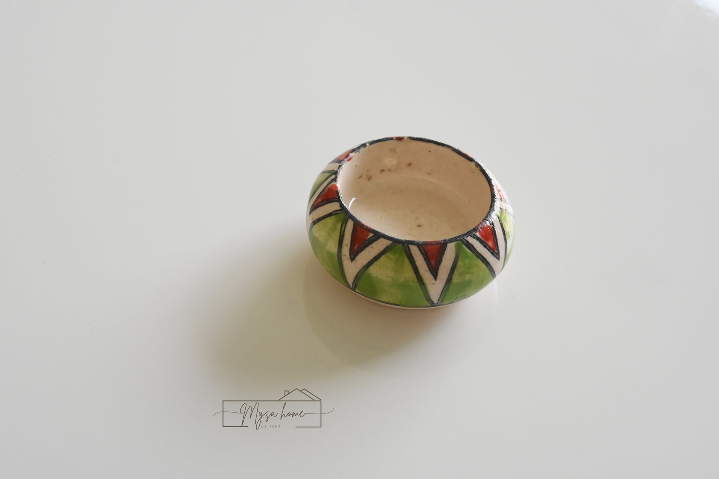 Blue Pottery Round Tea light Green Triangle