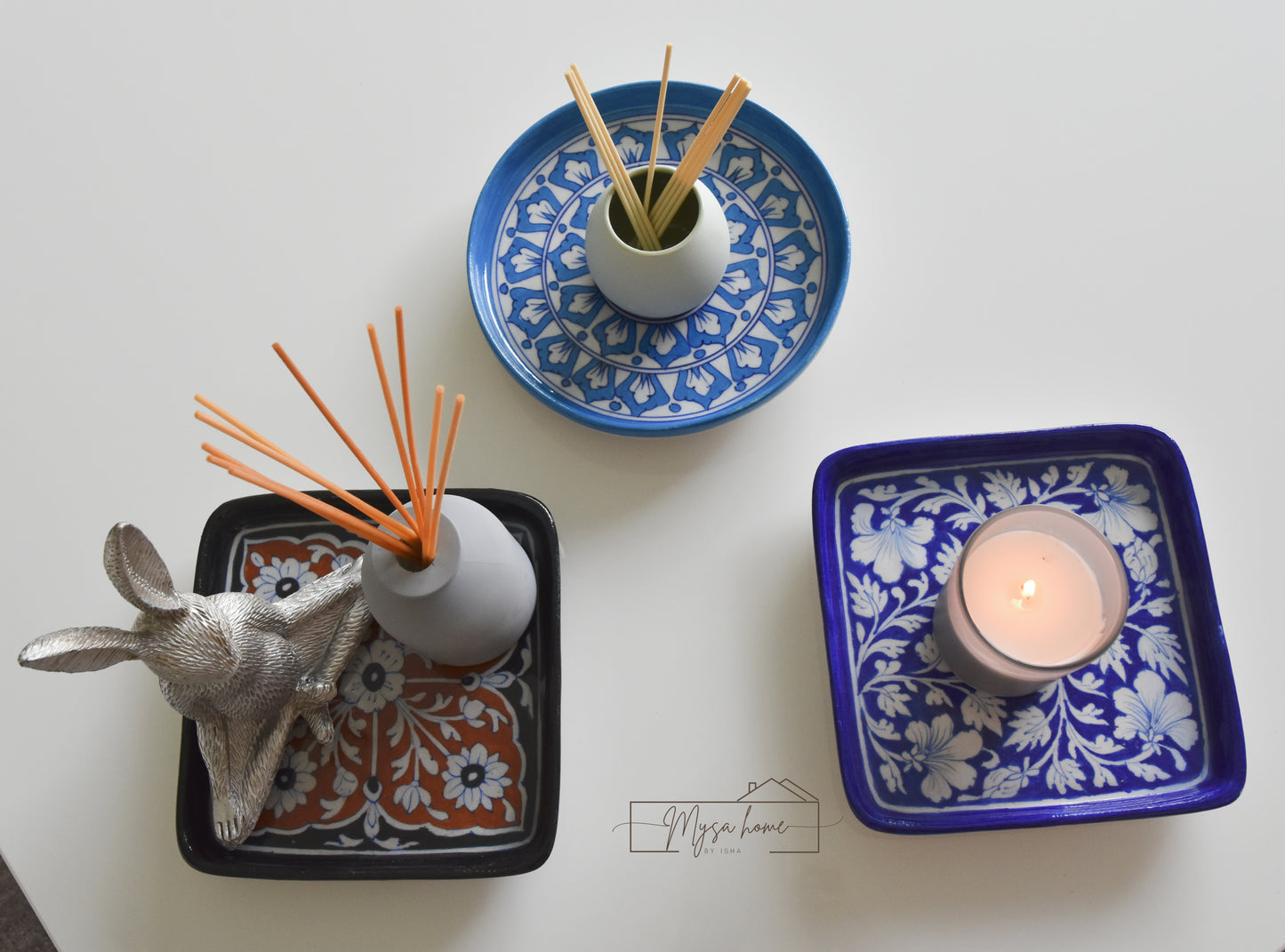 Blue Pottery Tray Square 8" - Blue and white