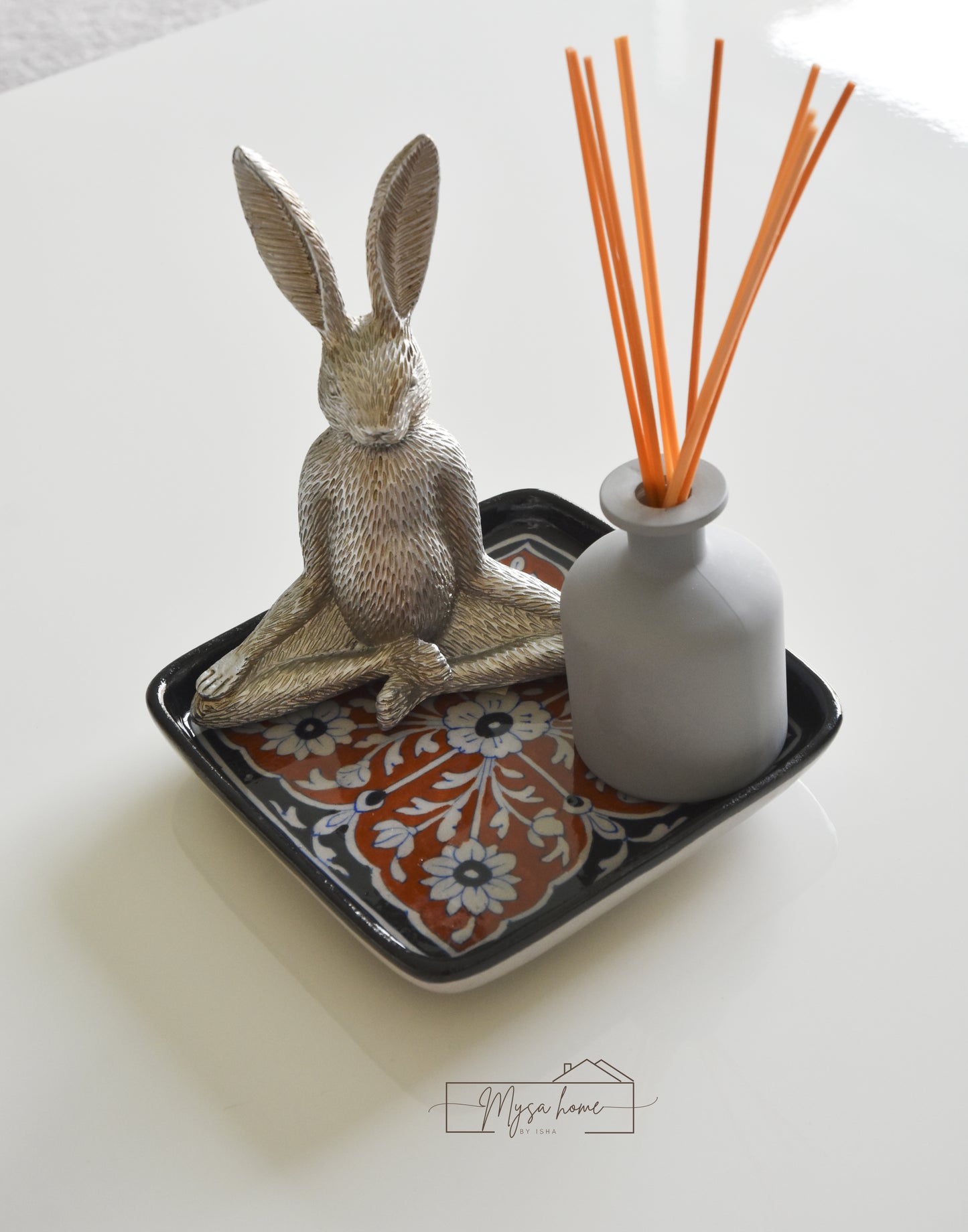 Blue Pottery Tray Square 8" - Ebony Blossoms