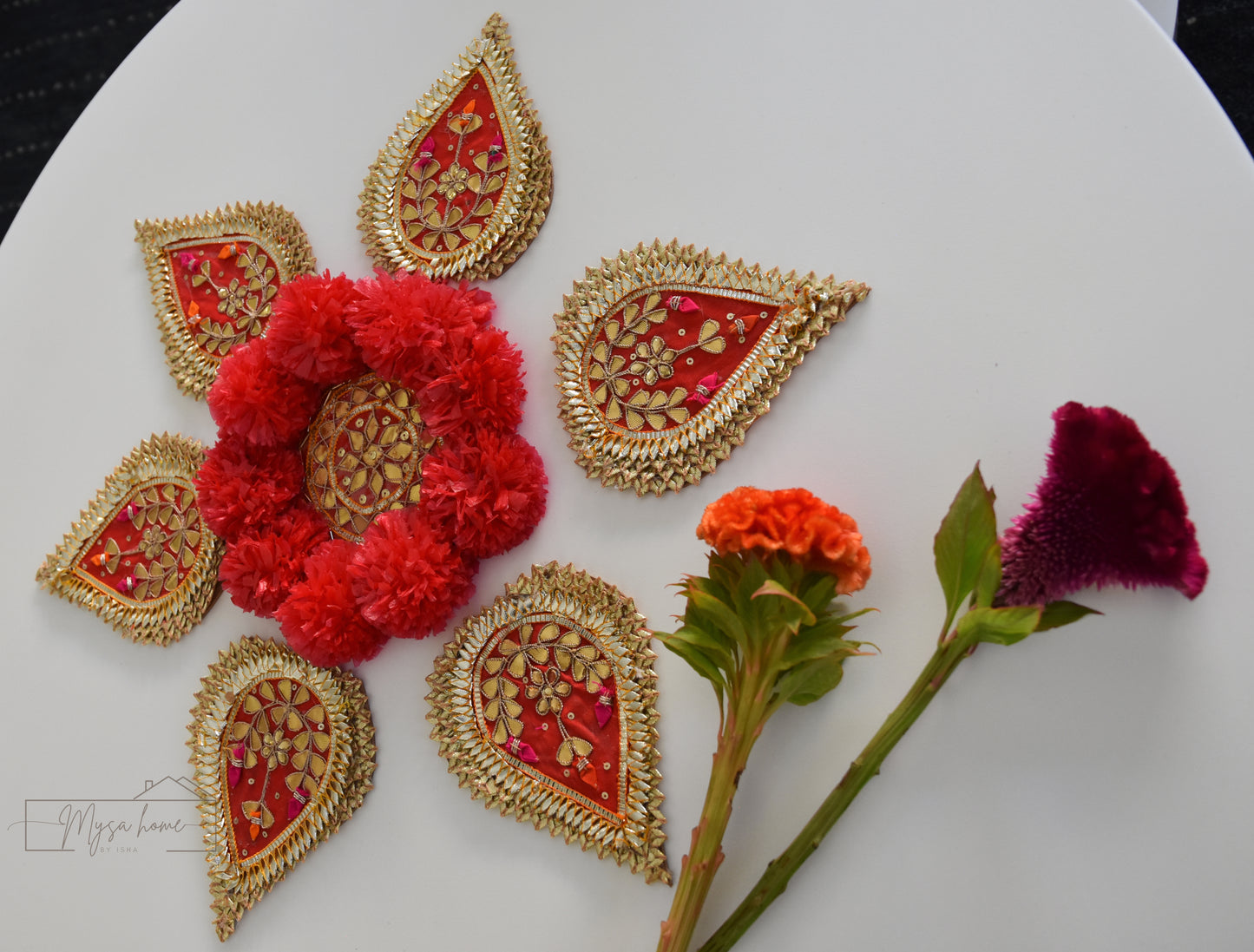 Rangoli Mats : Marigold Gota Mats Set of 7