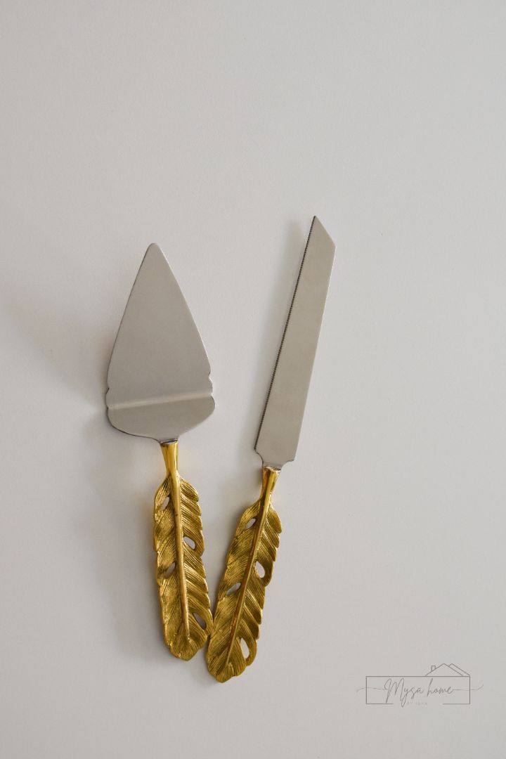 Cake Cutting Set - Gold Feather Scallop Collection