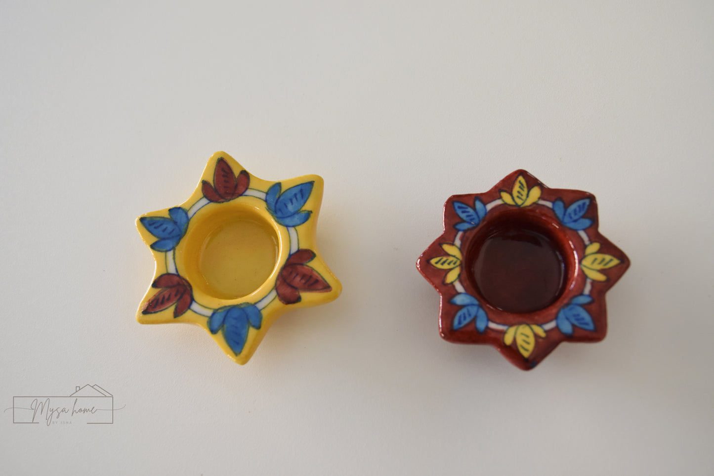 Blue Pottery Star Tea Light Diya