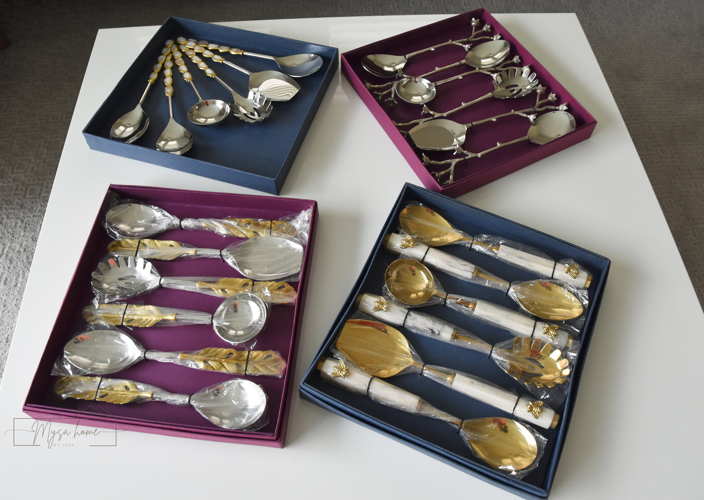 Serving Set - Golden Circle Collection – Mother of Pearl & Gold Stainless Steel Serving Utensils | Housewarming Gift, Host Gift & Mother's Day Gift