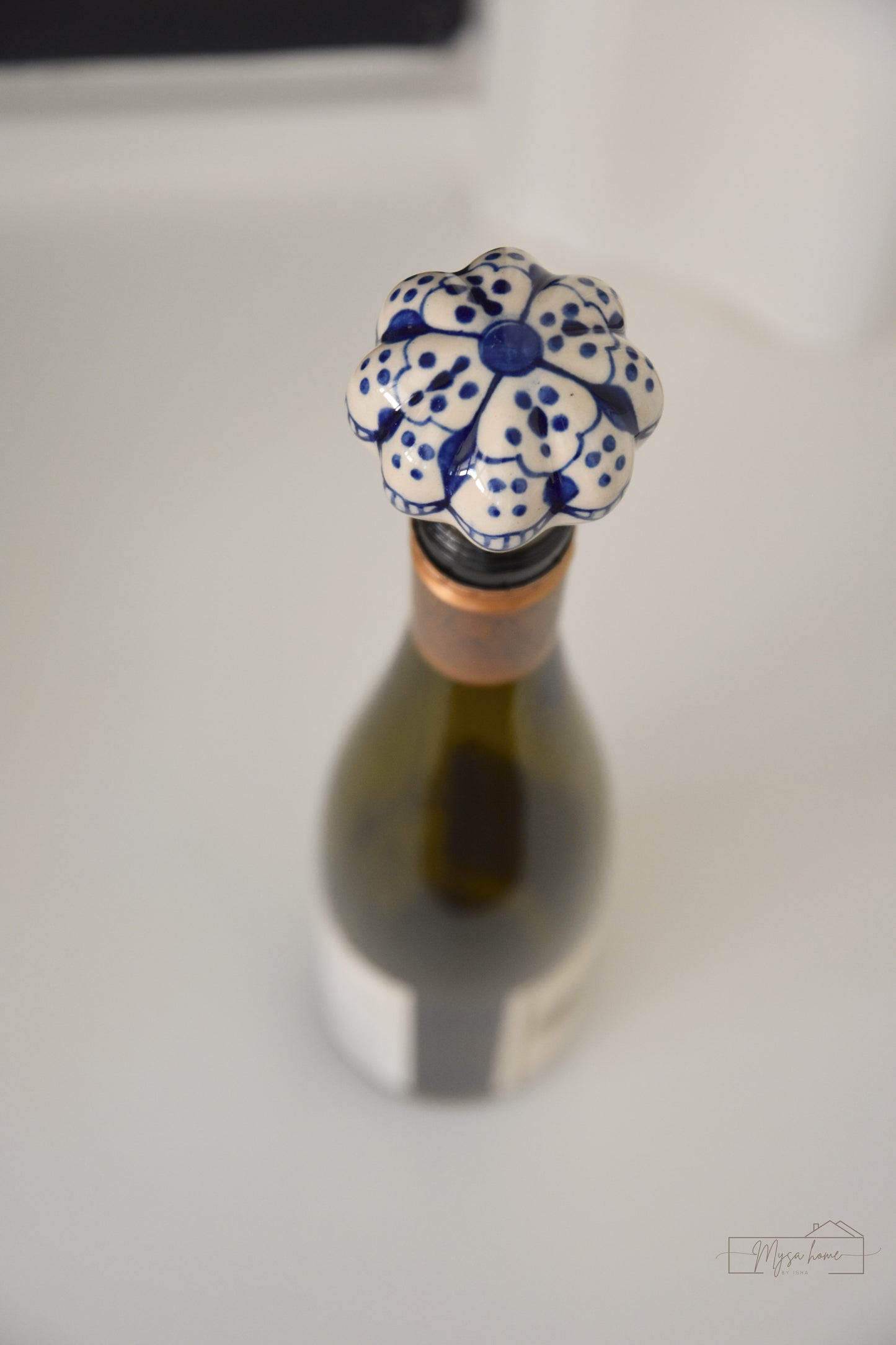 Blue Pottery - Square Flower Bottle Stopper
