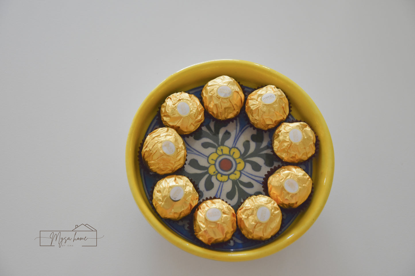 Blue Pottery Tray Round 6" - Yellow