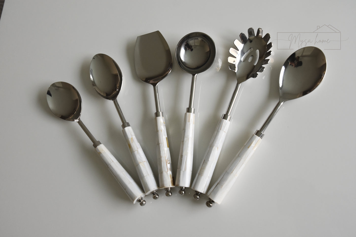 Mother of pearl serving spoon set – luxury stainless steel serveware