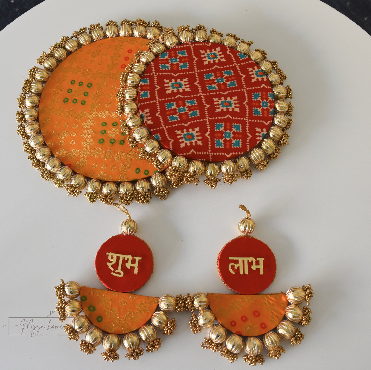 Reversible 10" Red Patola + Yellow Banarasi Rangoli Mat