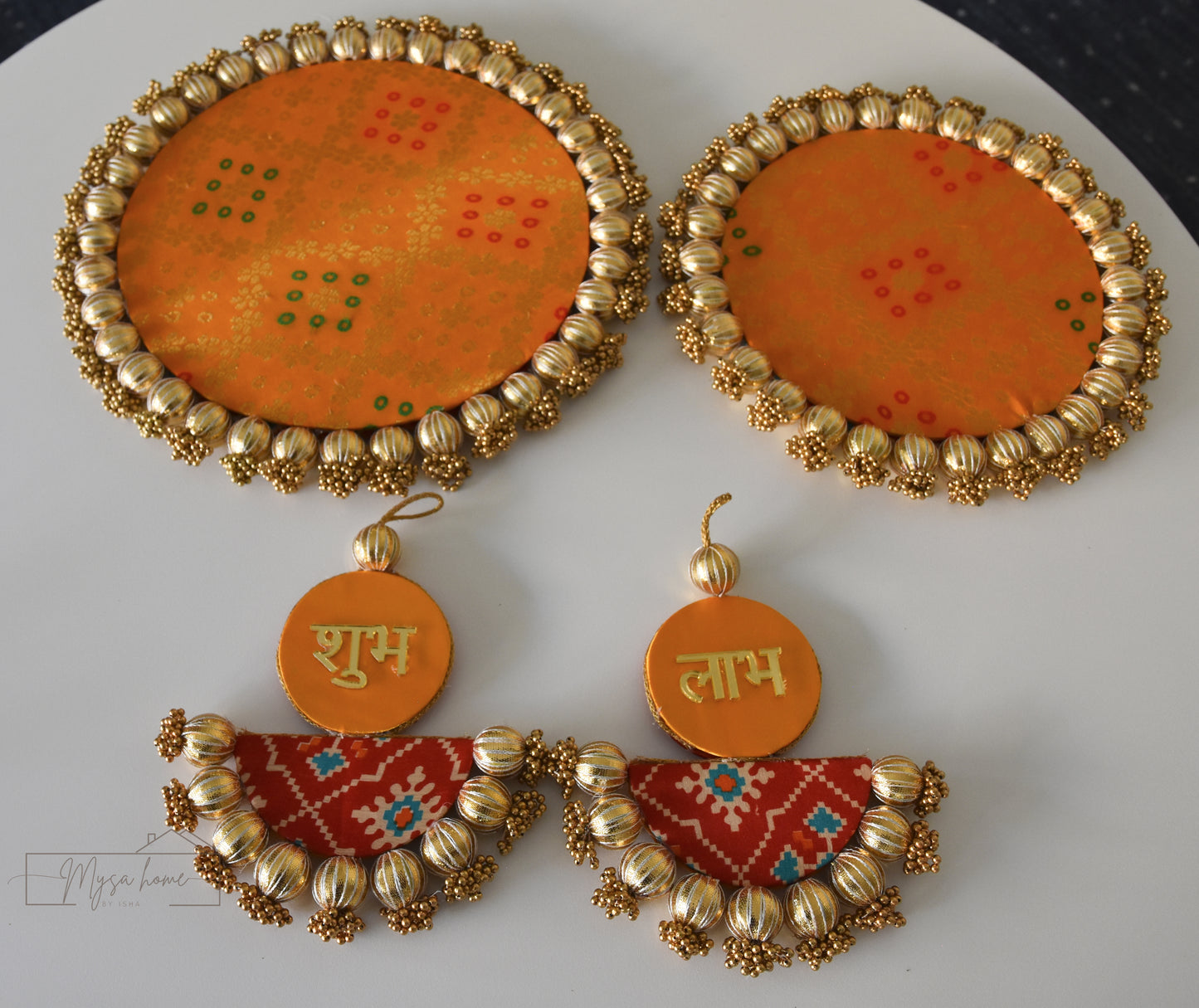 Reversible 10" Red Patola + Yellow Banarasi Rangoli Mat
