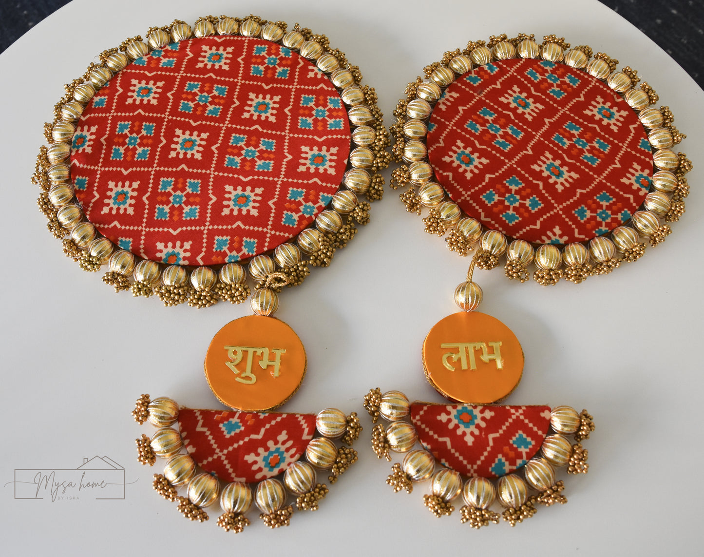 Reversible 10" Red Patola + Yellow Banarasi Rangoli Mat
