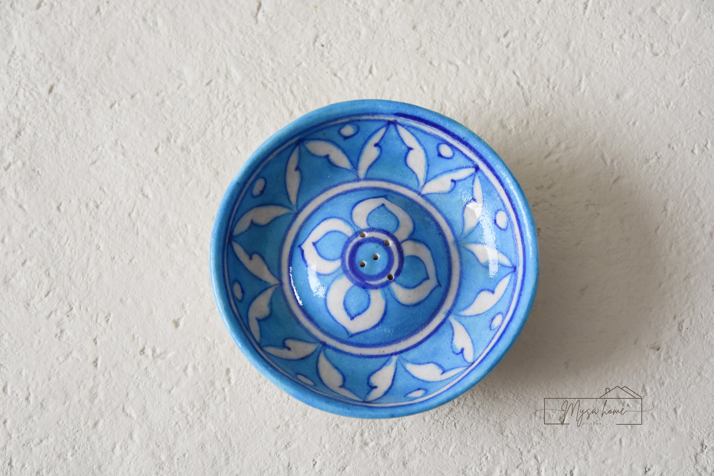 Blue Pottery Incense Holder Round - Light Blue