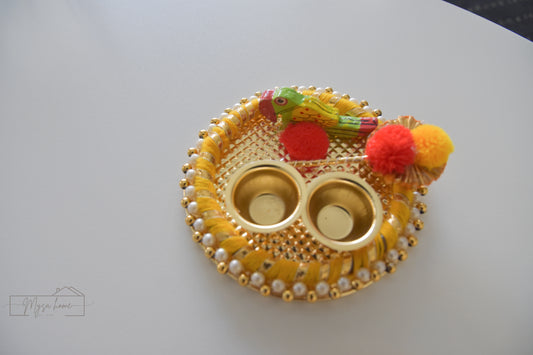 Haldi KumKum Platter - Parrot with stick