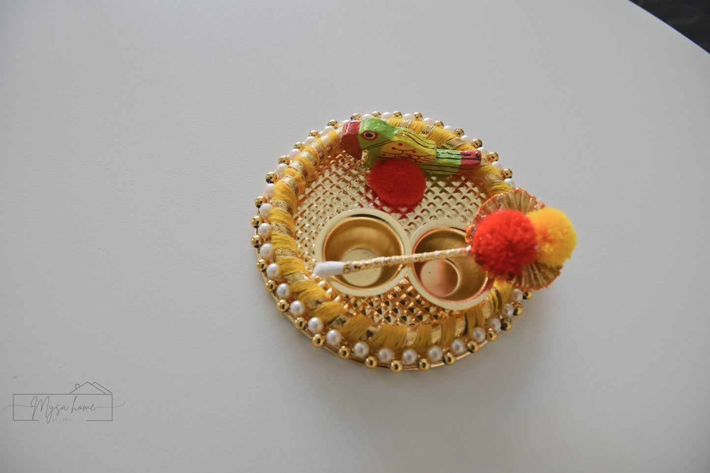 Haldi KumKum Platter - Parrot with stick