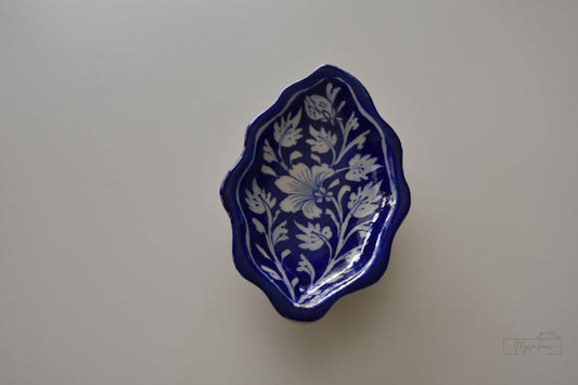 Blue Pottery Tray - Leaf Trinket - Blue