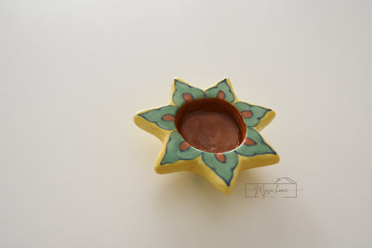 Star Tea Light Diya -4 Yellow Flower
