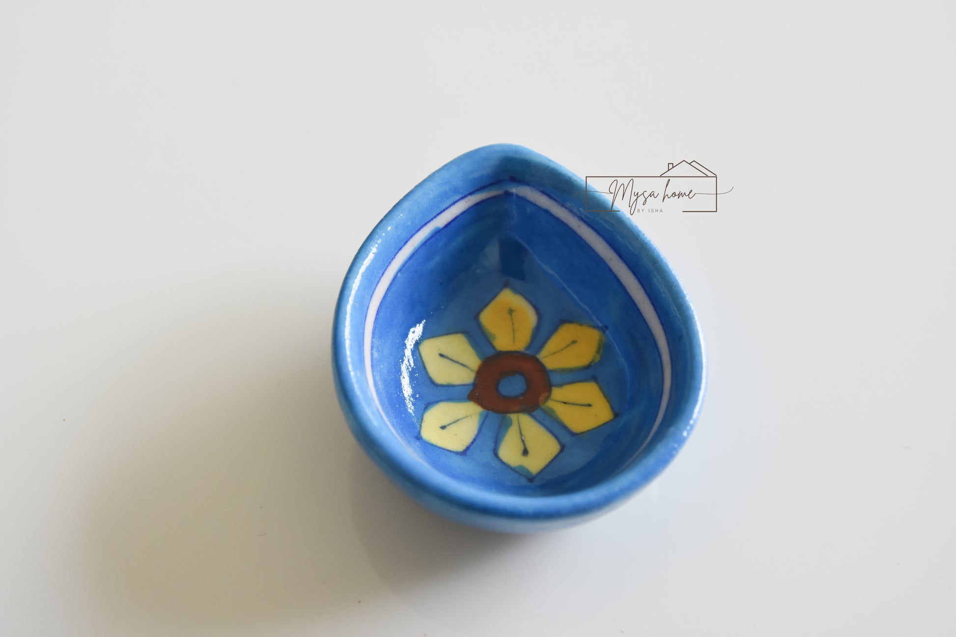 Handcrafted blue pottery diya – artisan tea light holder for Diwali décor