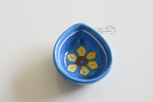 Handcrafted blue pottery diya – artisan tea light holder for Diwali décor