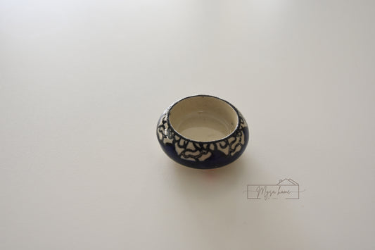 Blue Pottery Round Tea light Blue Flower
