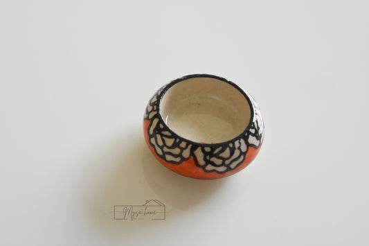 Blue Pottery Round Tea light Orange Flower