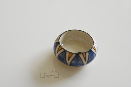 Blue Pottery Round Tea light Blue Triangle