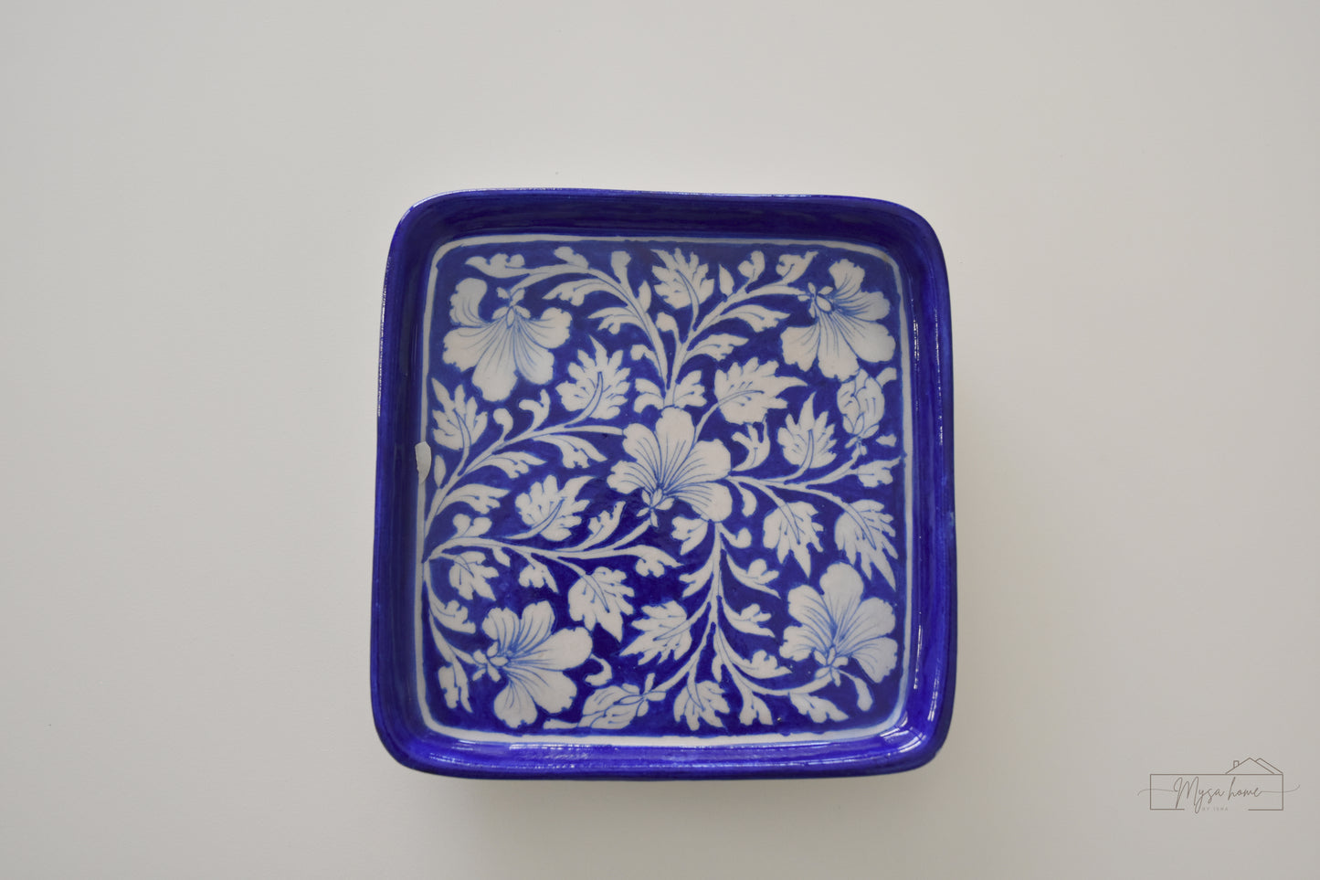 Blue Pottery Tray Square 8" - Blue and white