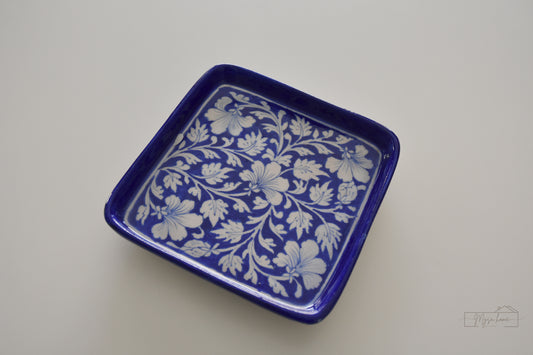 Blue Pottery Tray Square 8" - Blue and white