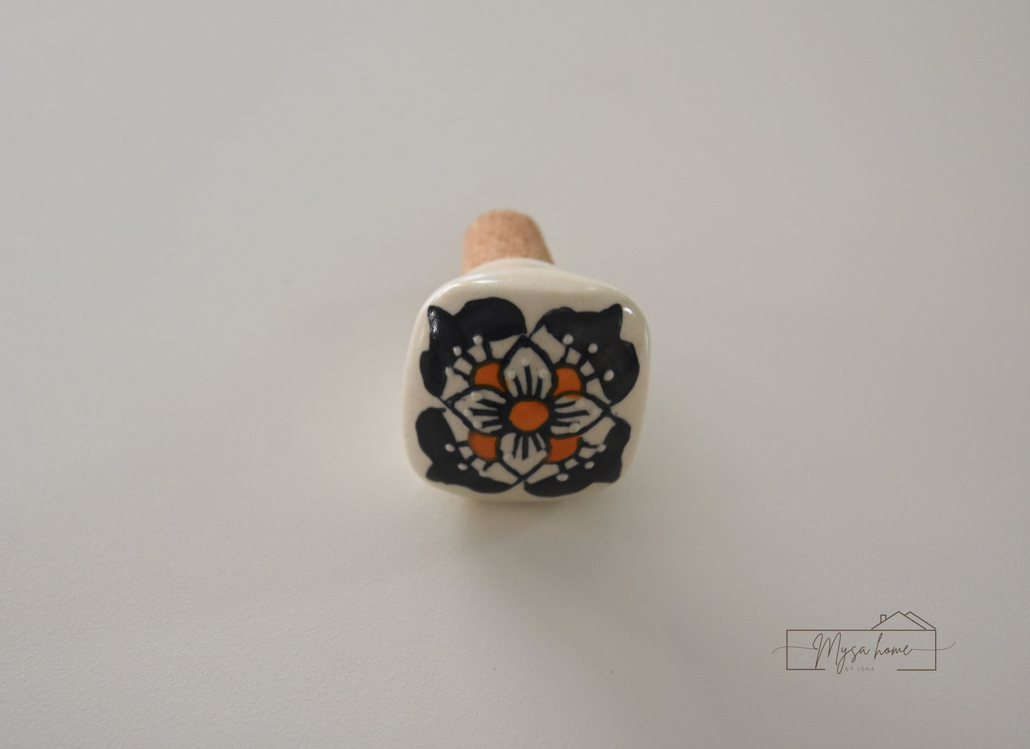 Blue Pottery - Square Flower Bottle Stopper