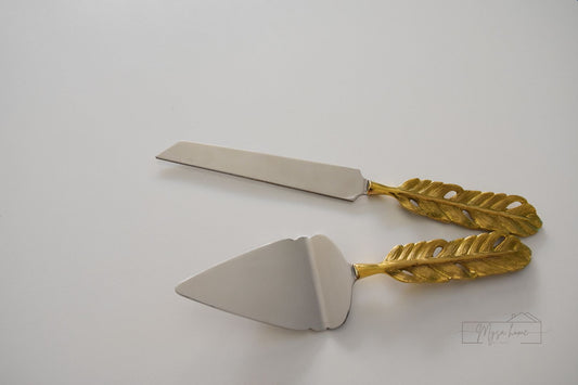 Cake Cutting Set - Gold Feather Scallop Collection