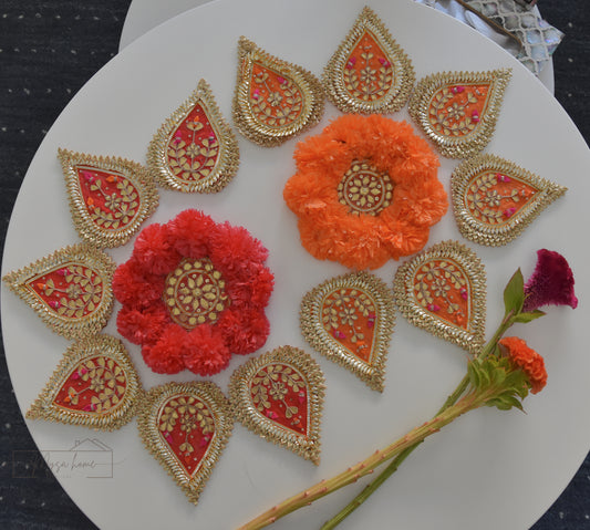 Rangoli Mats : Marigold Gota Mats Set of 7