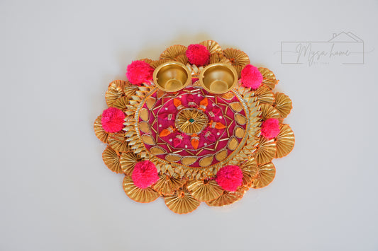 Haldi KumKum/ Tikka Platter - Pink Gota Patti