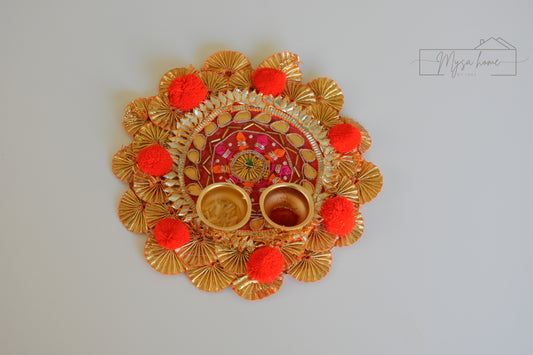 Haldi KumKum/ Tikka Platter - Red Gota