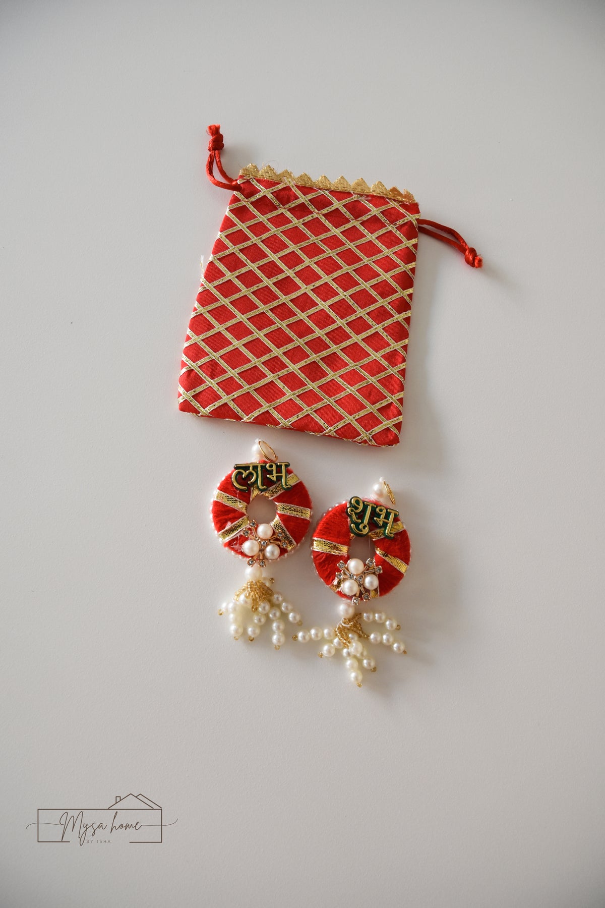Shubh Labh Hanging Pair with Pouch – Decorative Festive Decor, Puja Room Decor, Housewarming Gift & Festive Gift